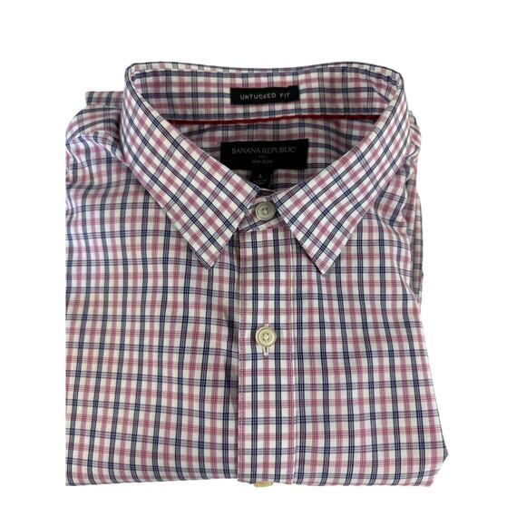 Banana Republic Men’s Large Shirt Untucked Fit Blue Red Plaid Easter - Picture 3 of 6